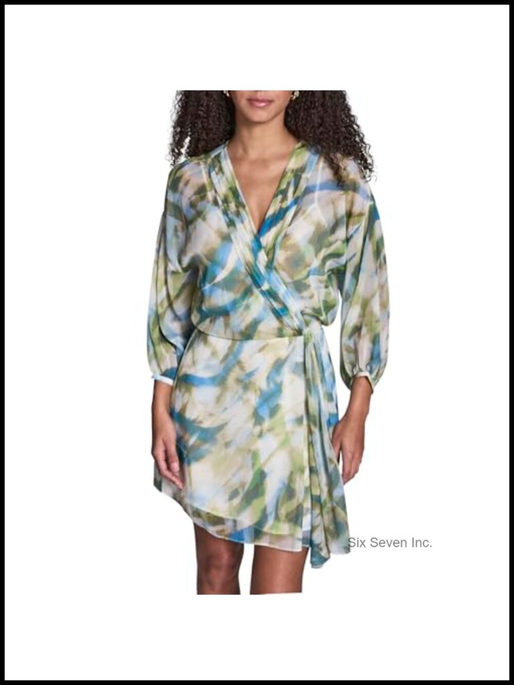 Long Sleeve V Neck Chiffon Faux Wrap Mini Dress